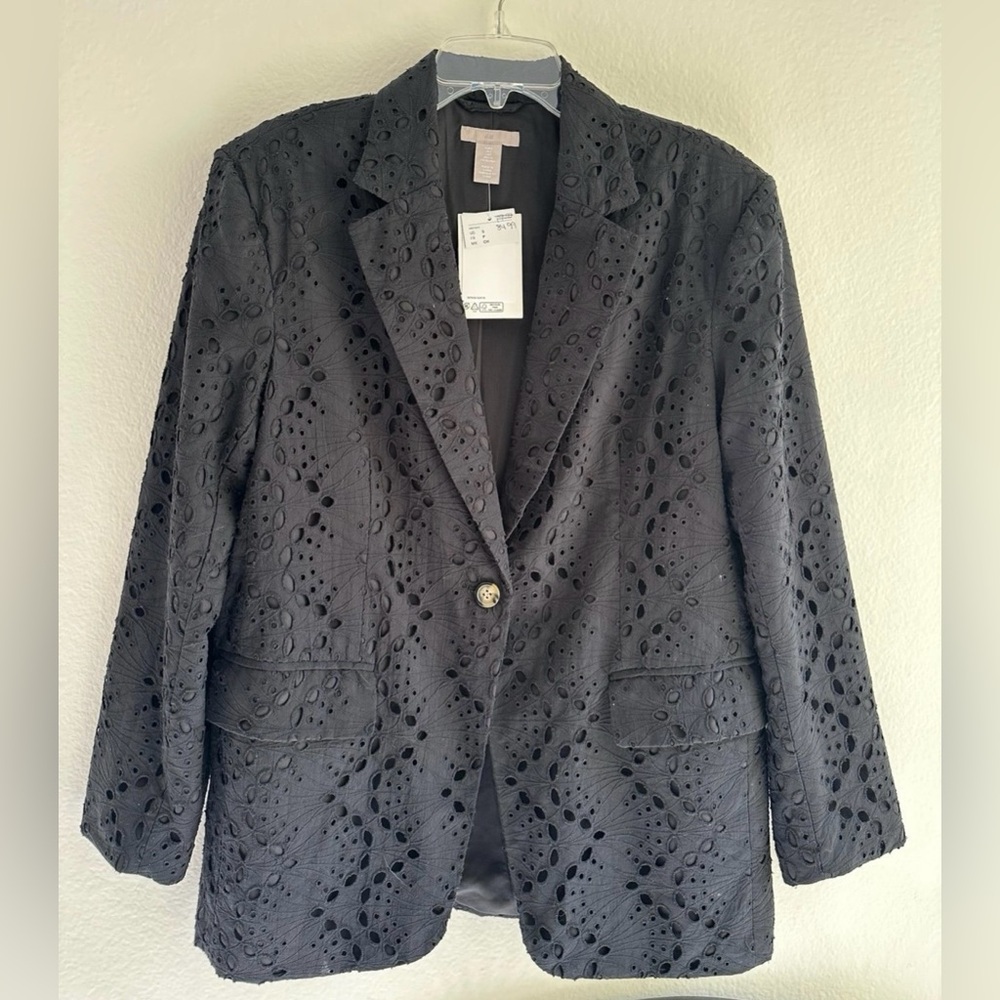 H&M Eyelet Black Oversized Blazer Sz S